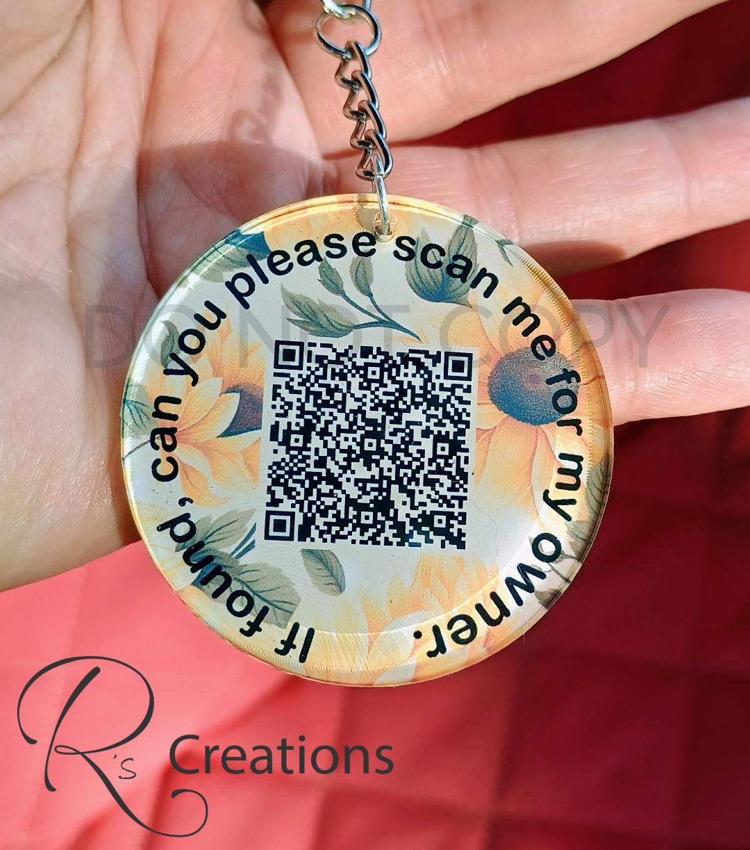 QR code emergency, lost and found, medical, tags, Custom QR codes, sunflowers, charms,