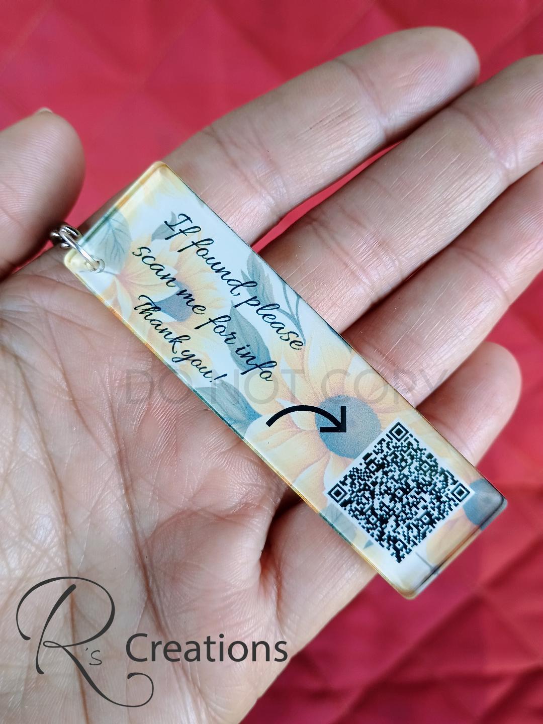 QR code emergency, lost and found, medical, tags, Custom QR codes, sunflowers, charms,