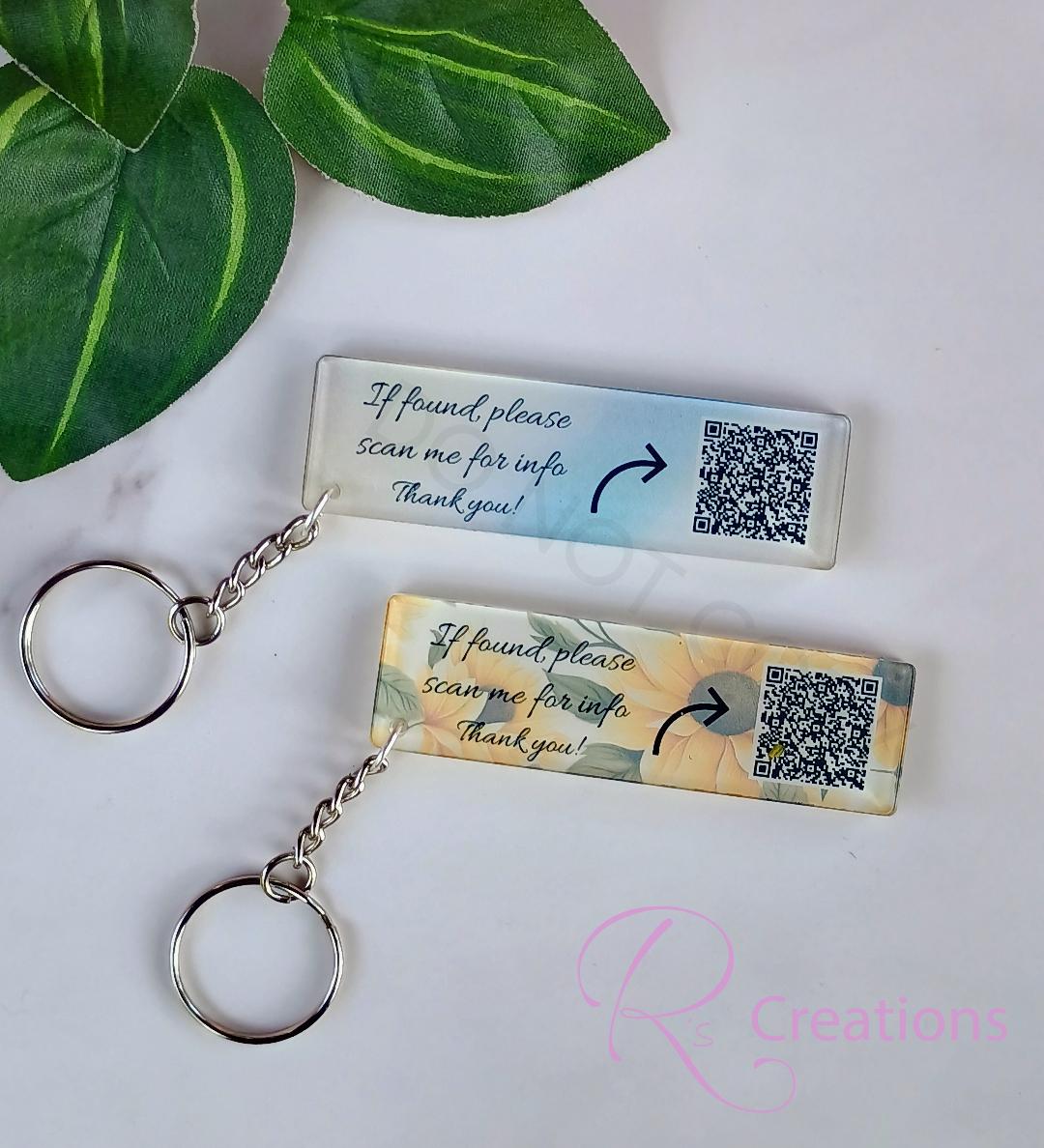 QR code emergency, lost and found, medical, tags, Custom QR codes, sunflowers, charms,