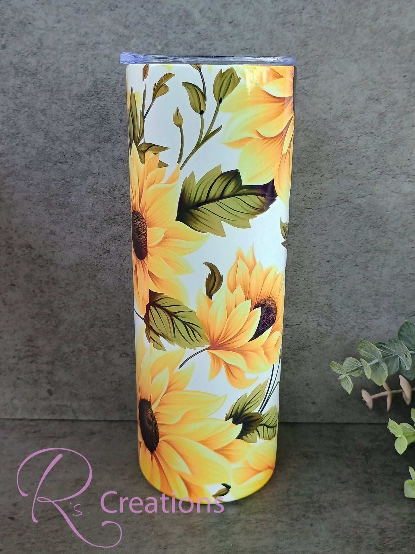 Sunflower 20oz skinny stainless steel tumbler.