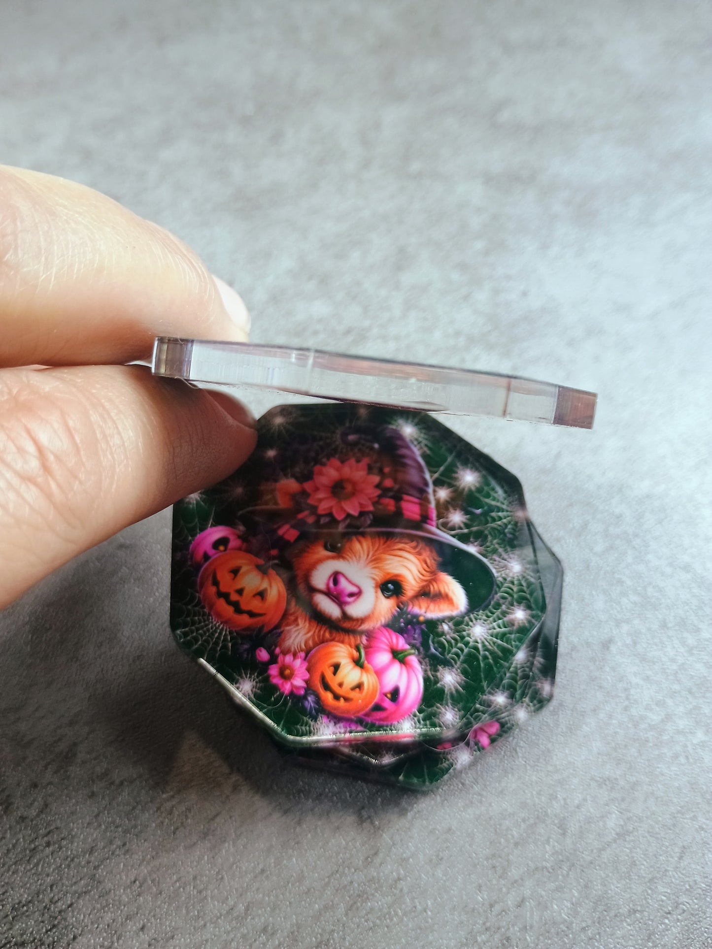 Halloween acrylic magnets, highland cow, spooky season