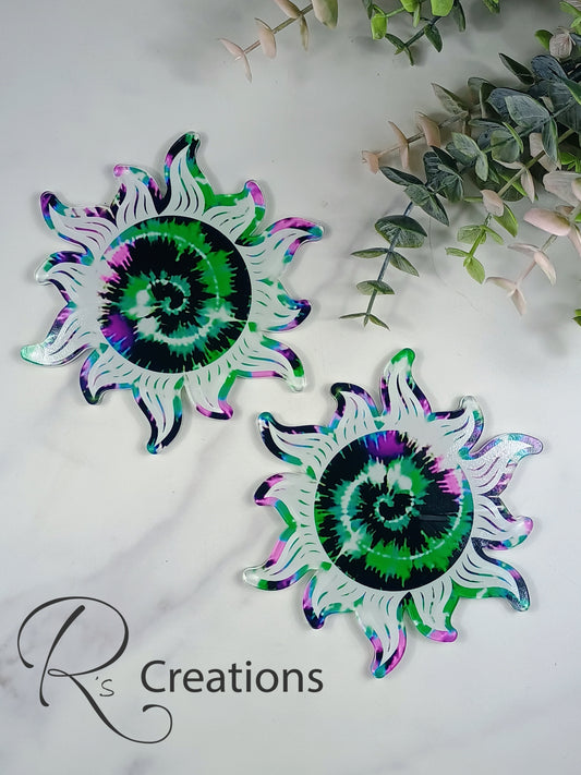 Mystical sun coasters, clear acrylic, unique coasters