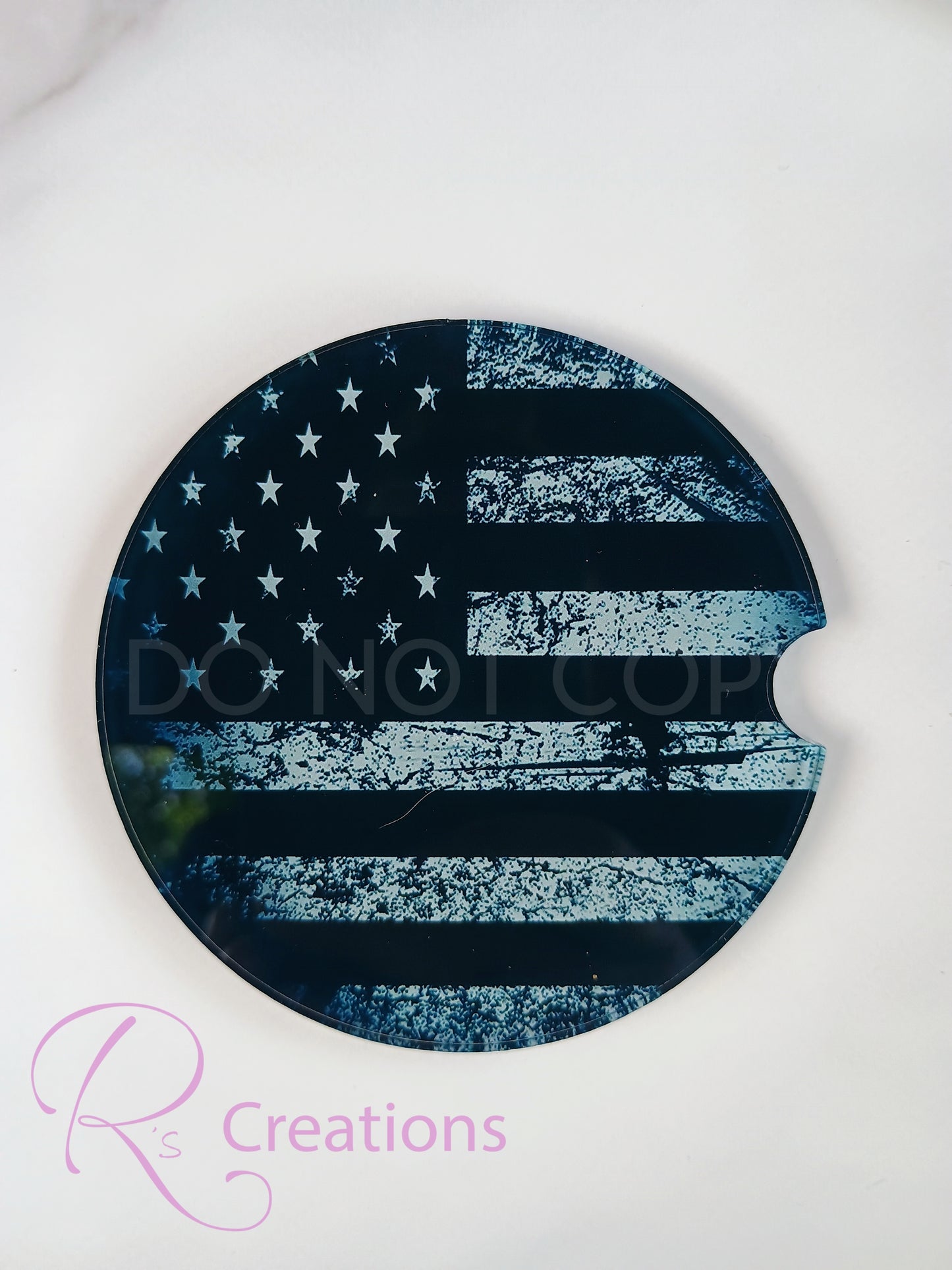 Distressed black and gray American flag acrylic car coasters