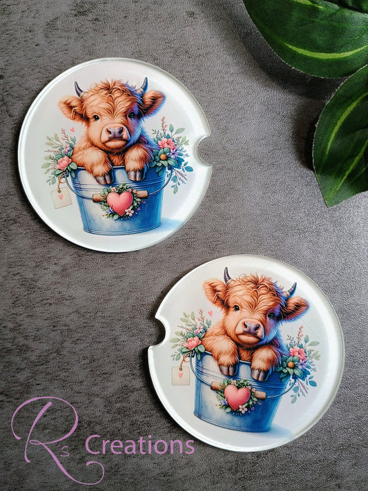 Highland cow car coaster, acrylic