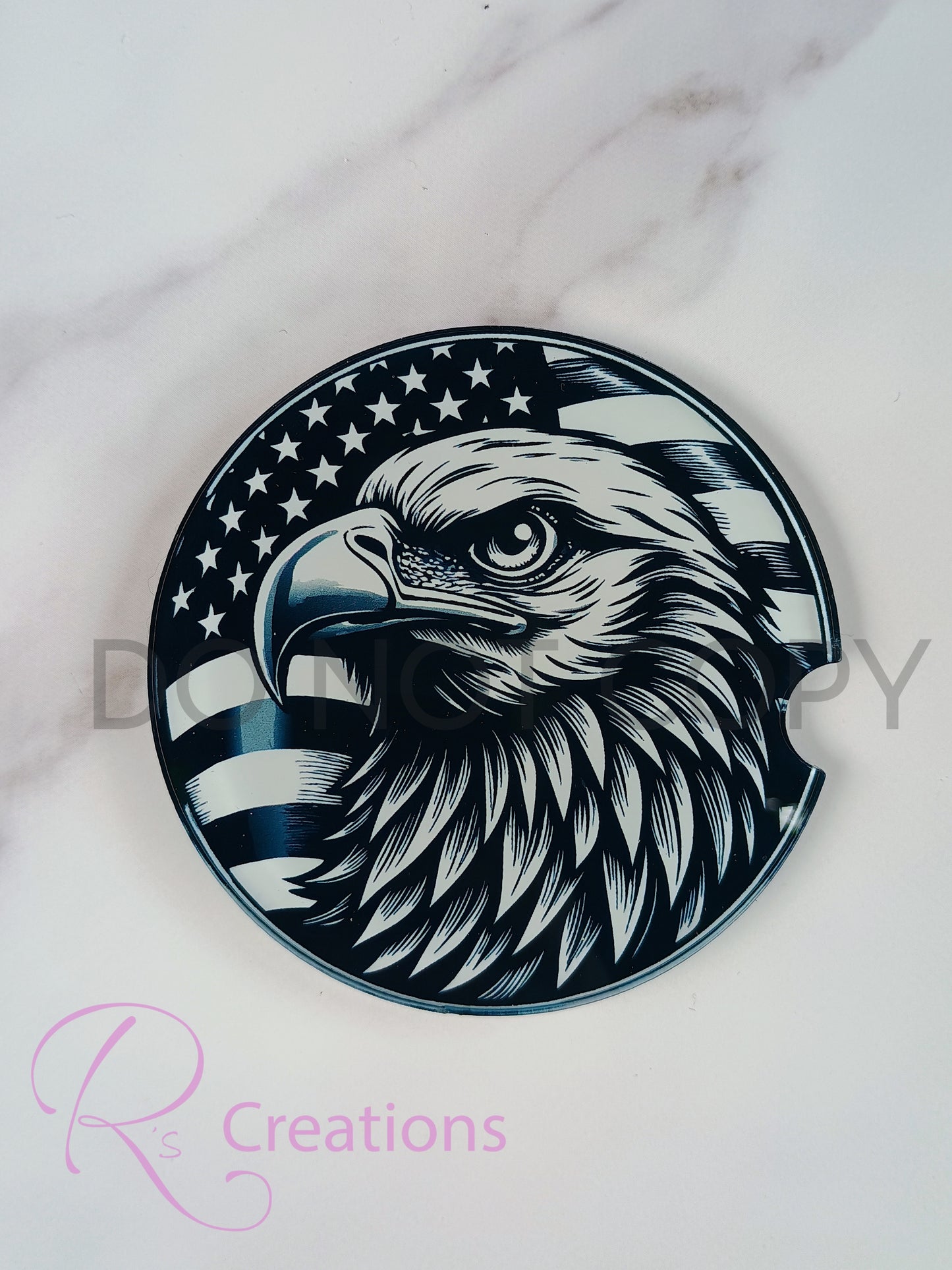 Black and white American flag with Eagle head