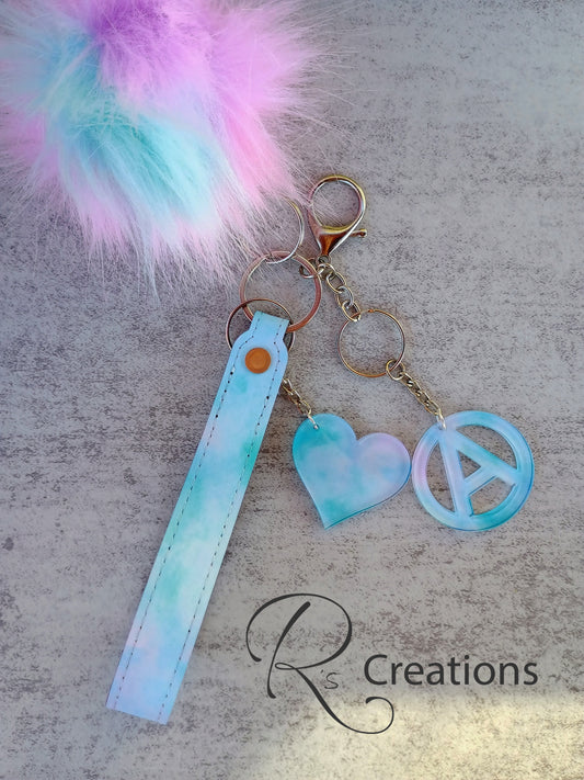 Customized PU leather lanyard, keychain, charms, pastel colors,