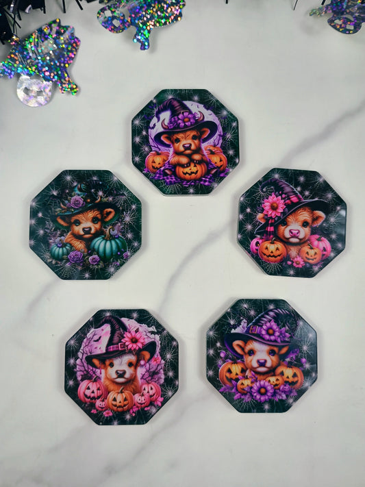 Halloween acrylic magnets, highland cow, spooky season