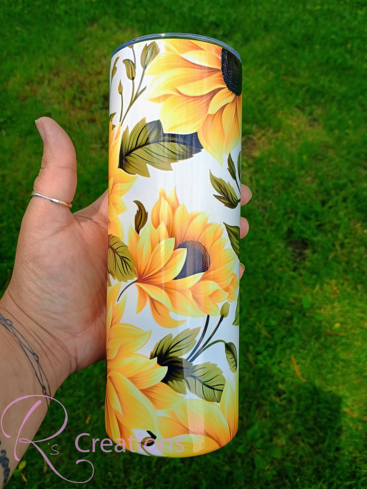 Sunflower 20oz skinny stainless steel tumbler.