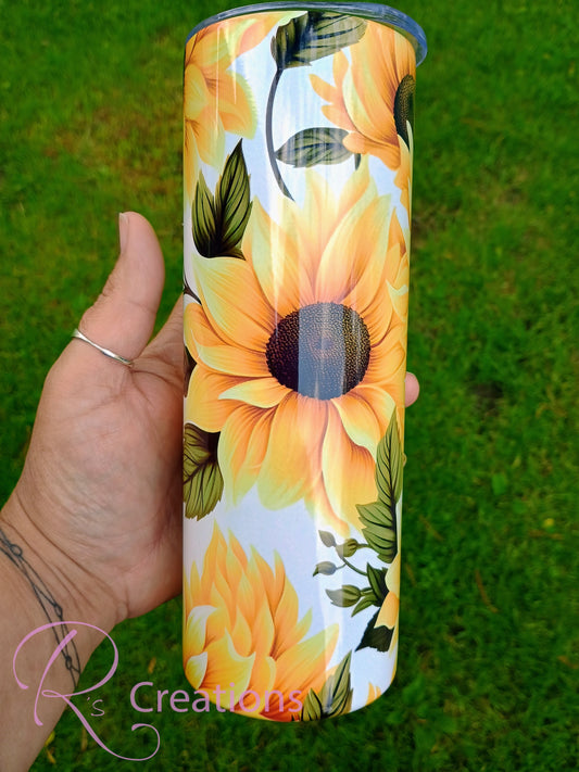 Sunflower 20oz skinny stainless steel tumbler.