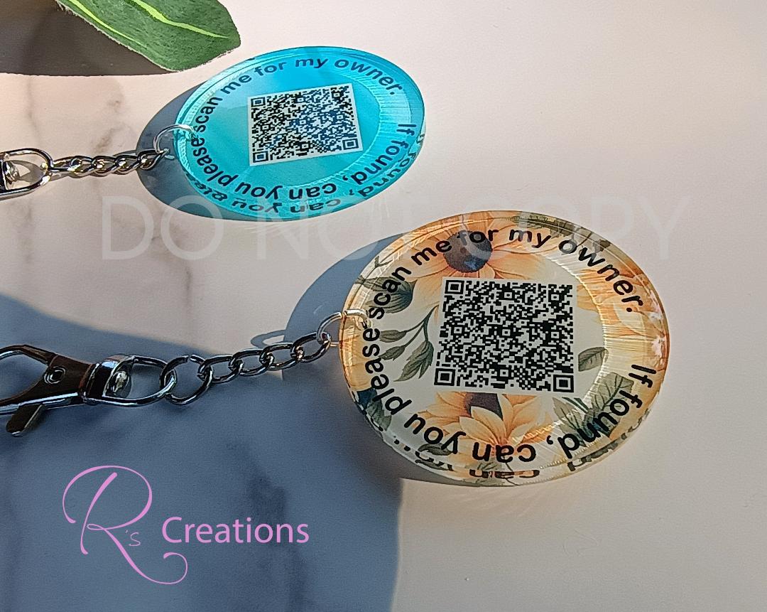 QR code emergency, lost and found, medical, tags, Custom QR codes, sunflowers, charms,
