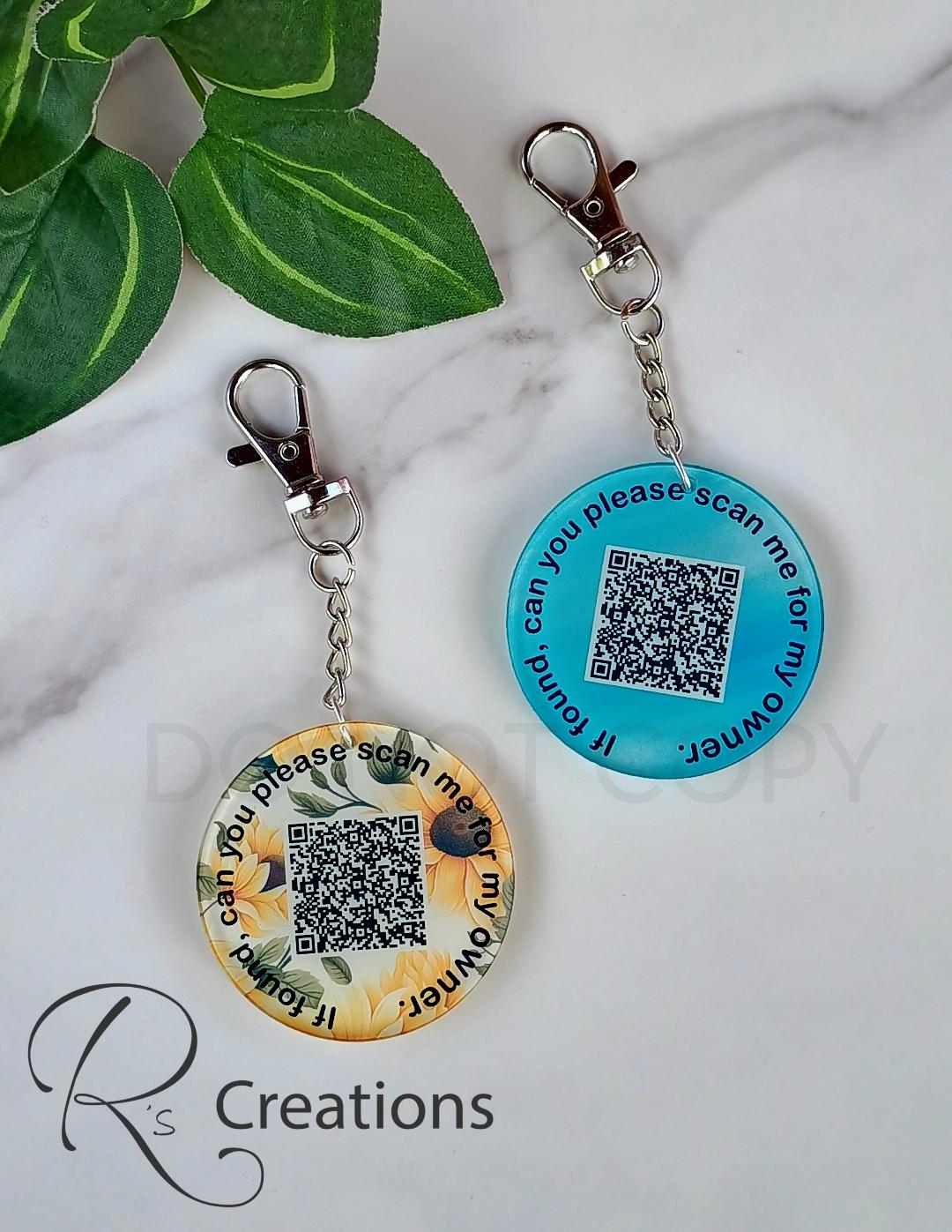 QR code emergency, lost and found, medical, tags, Custom QR codes, sunflowers, charms,