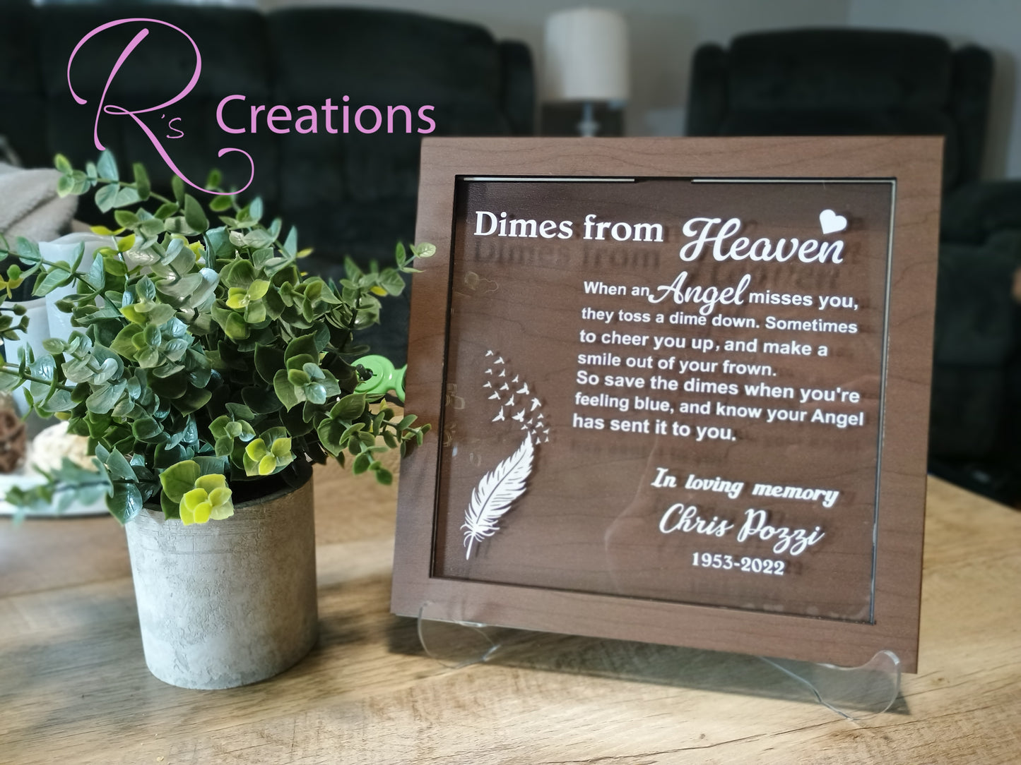 *"Dimes from heaven" keepsake, shelf sitter, bank, customized