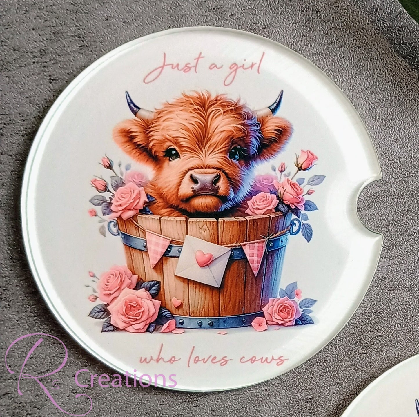 Highland cow car coaster set, acrylic, just a girl who loves cows