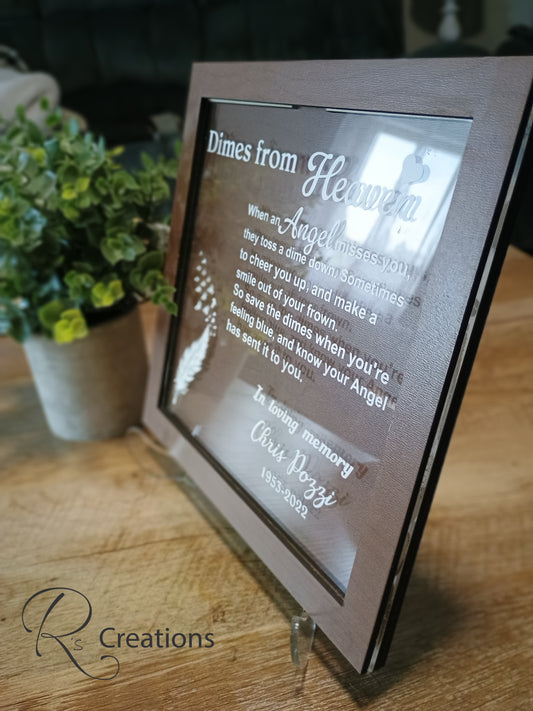 *"Dimes from heaven" keepsake, shelf sitter, bank, customized