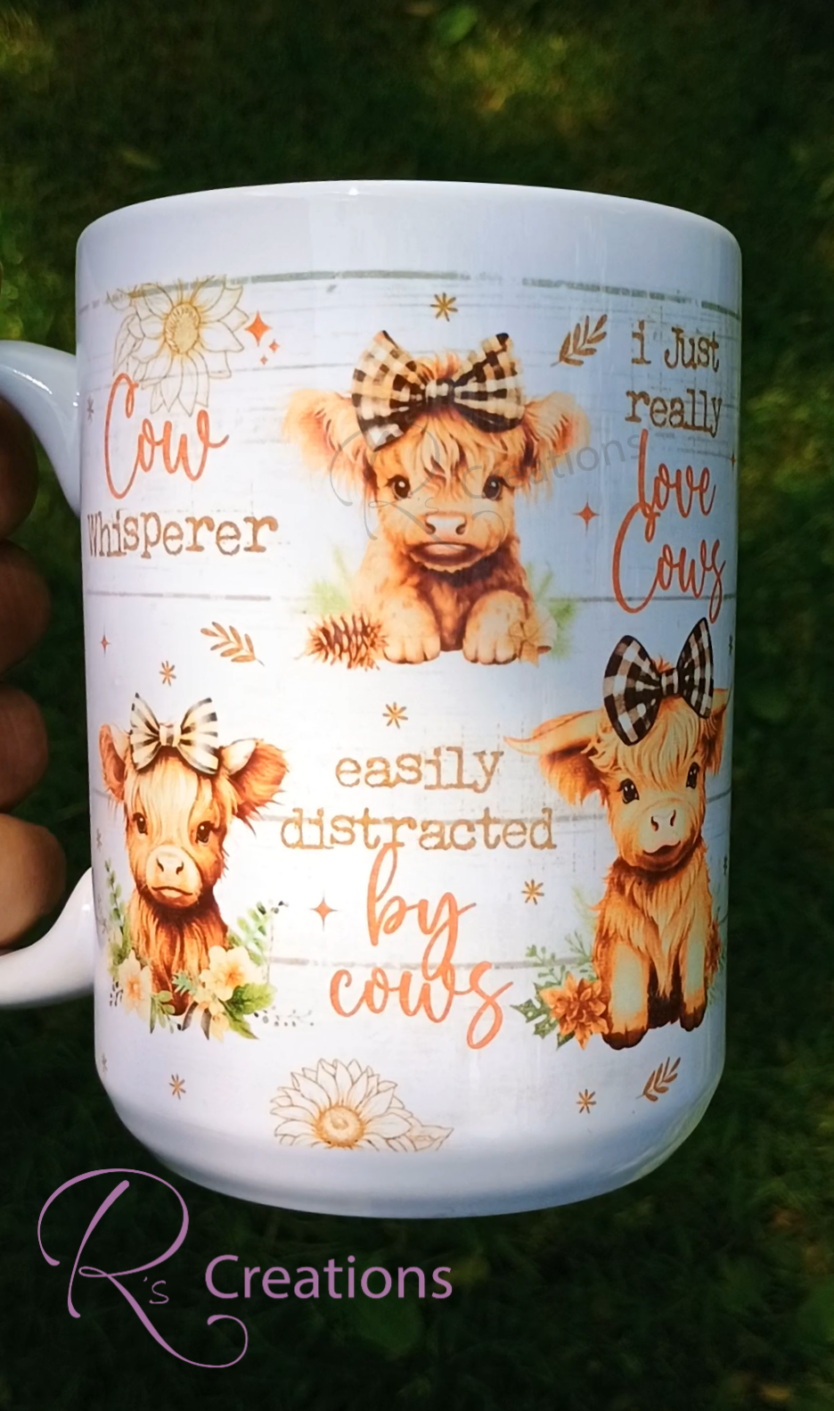 15oz Highland cow, full wrap, ceramic coffee mug. Farm life.