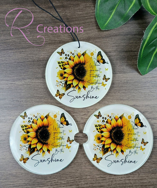 Bundle car accessories.. rearview mirror hanger and coaster. Sunflower, butterflies, leopard print..
