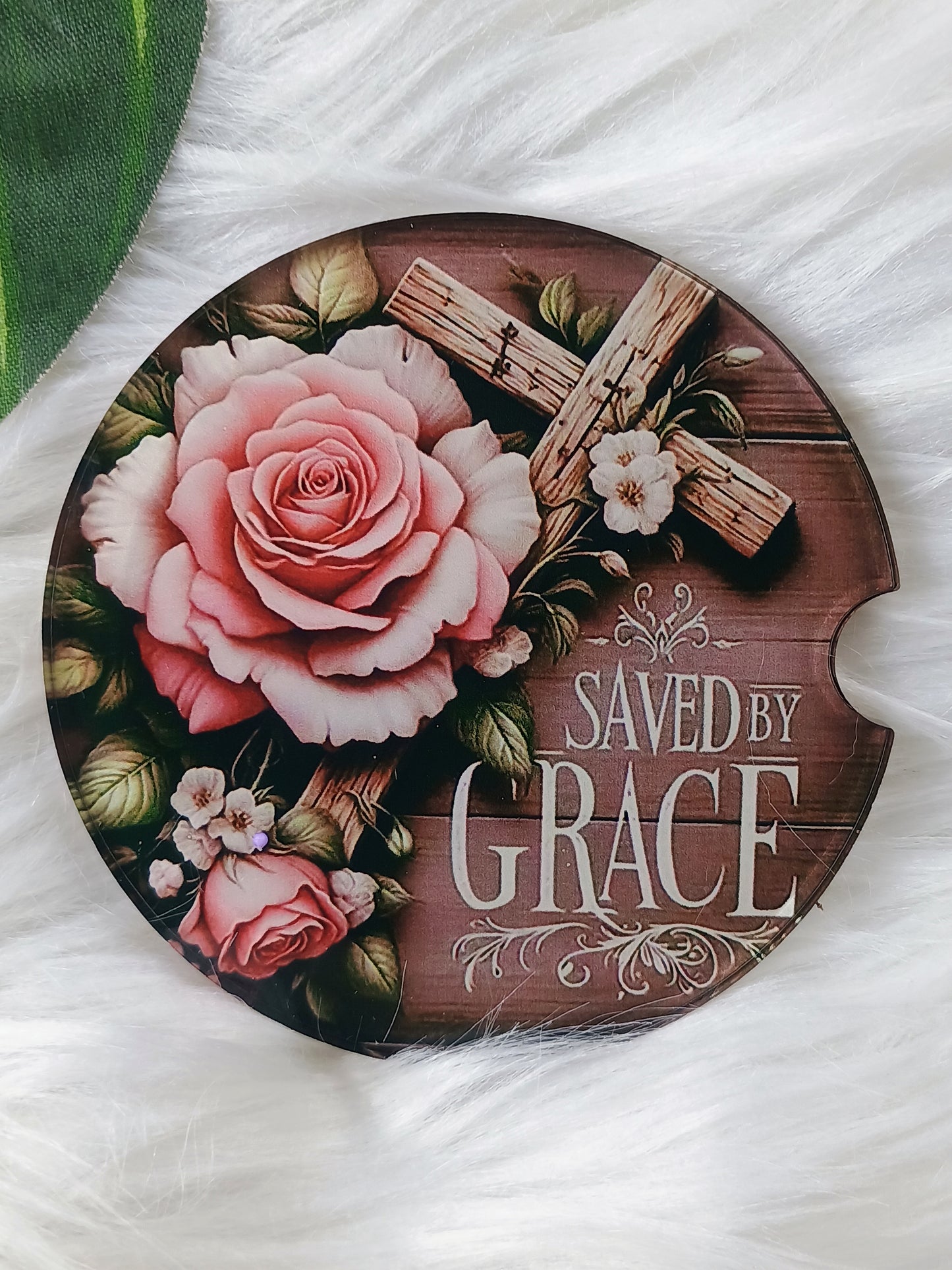 Car coaster and keychain set, Grace, religious, acrylic, car accessories bundle