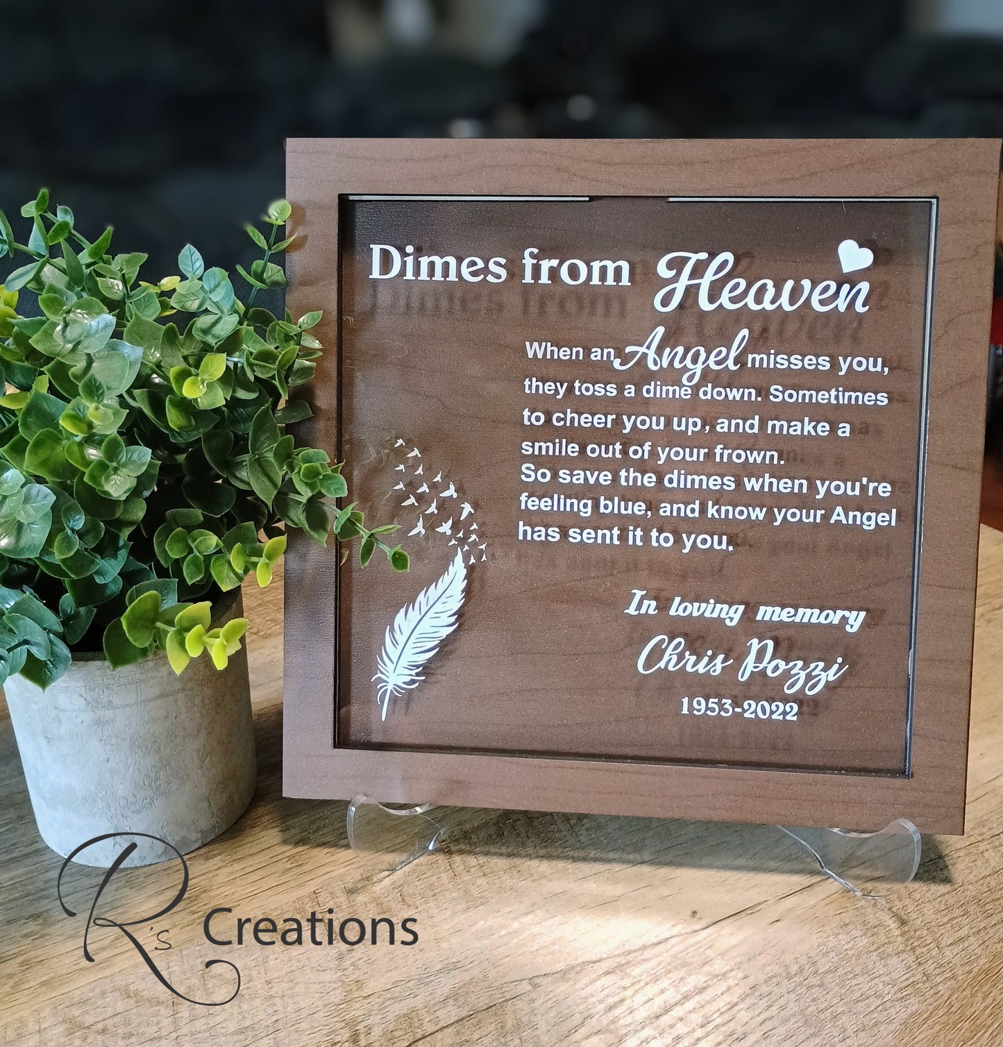 *"Dimes from heaven" keepsake, shelf sitter, bank, customized