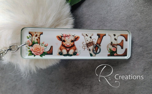 Acrylic highland cow "LOVE" keychain, western style