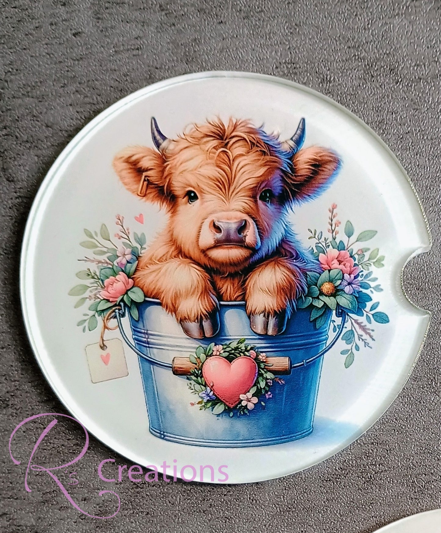 Highland cow car coaster, acrylic