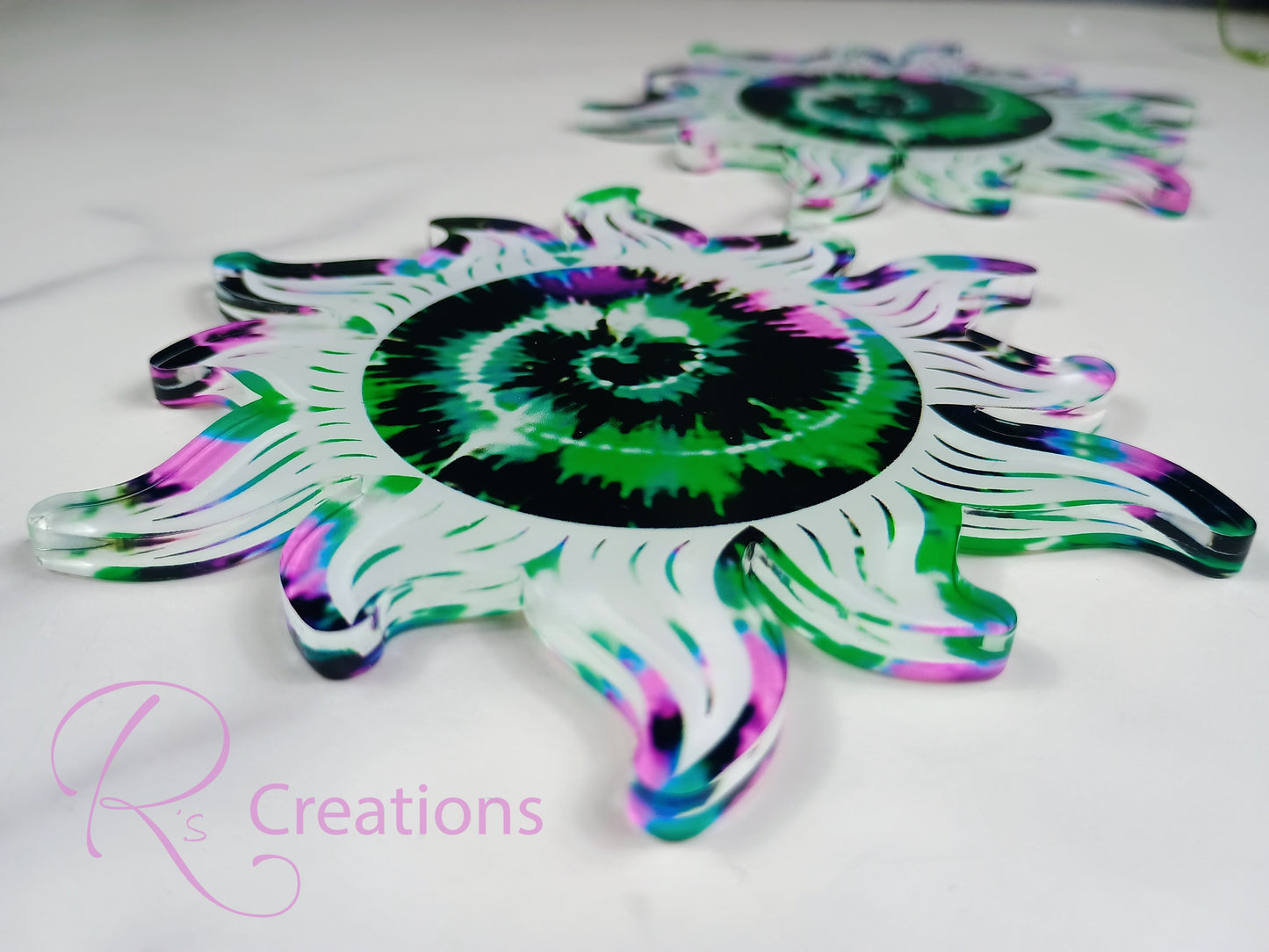 Mystical sun coasters, clear acrylic, unique coasters