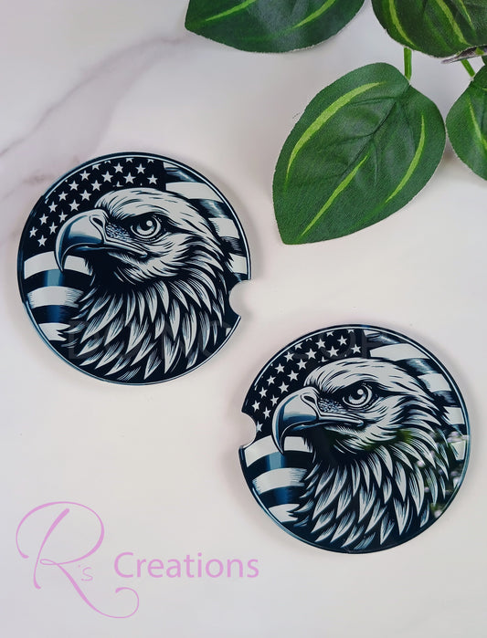 Black and white American flag with Eagle head